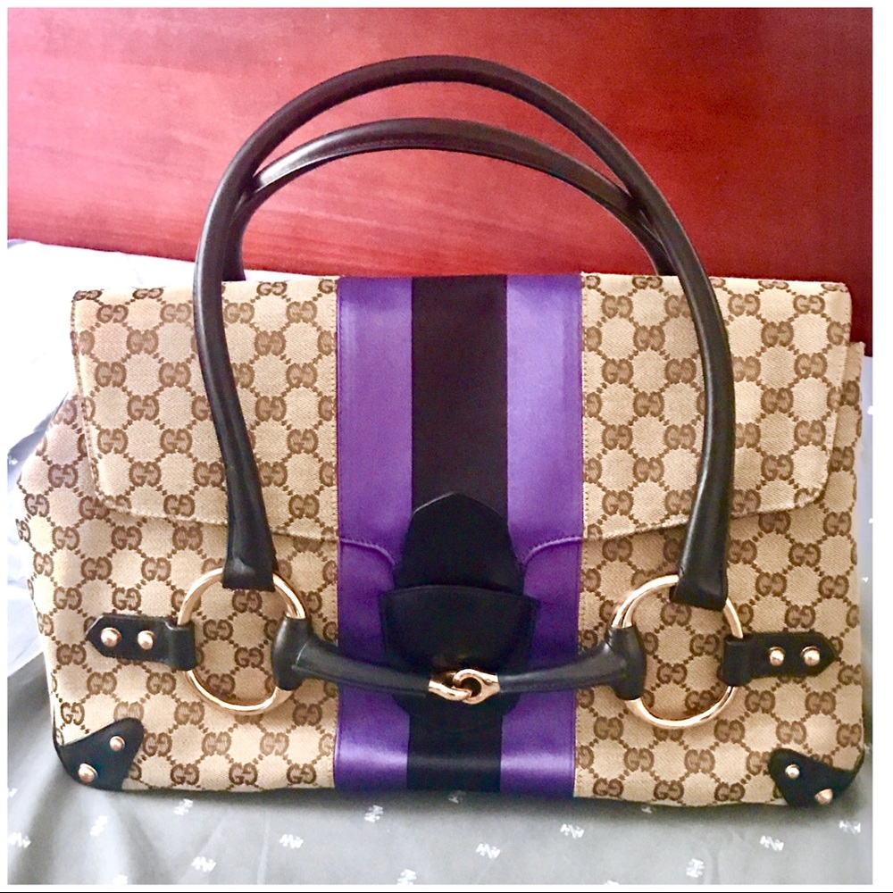 Gucci Beige and Purple Satchel